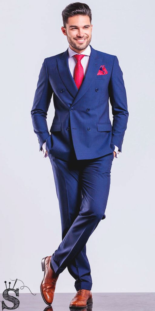 Men's royal blue suit, red tie, red pockets square, Mens custom suits, customized suits, affordable suits