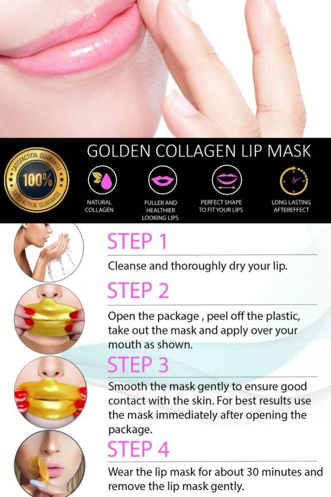 Gold collagen lip plumper mask, 4 steps to applying mask