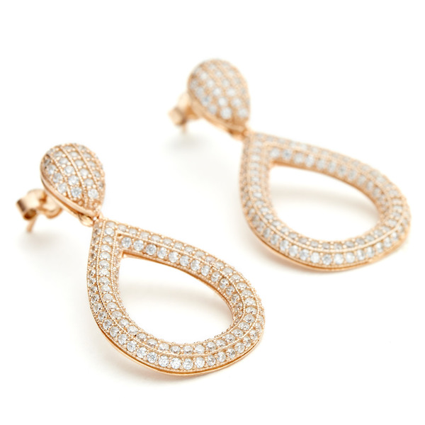 Rose gold solid teardrop pave cz earring in sterling silver