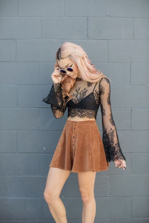 Sheer blouse, lace top, Coachella style, Boho fashion, Coachella accessories, Coachella looks, Coachella fashions