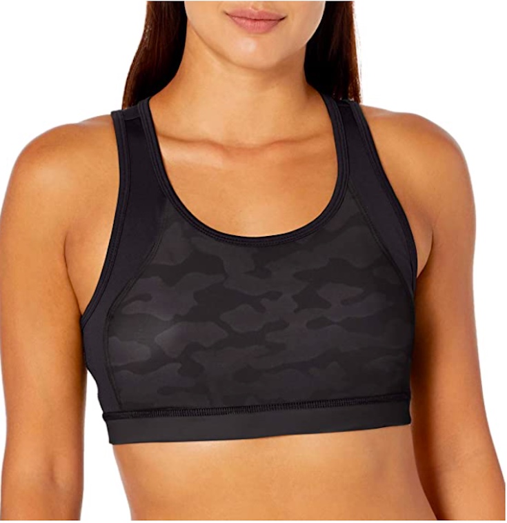 Camo print black sports bra