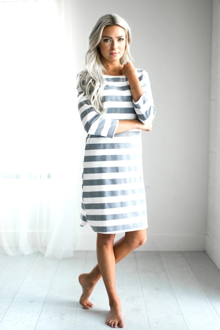 striped-knee-length-conservative-dress