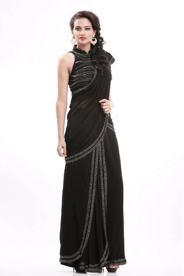 Pre-draped black saree