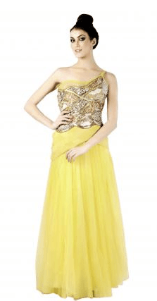 Yellow one shouldered embroidered gown