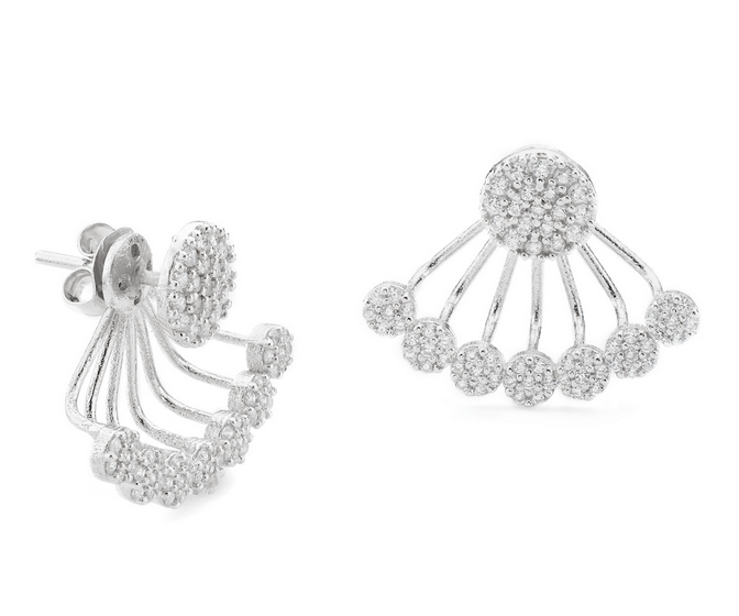 Sterling silver cubic zirconium pave disc swin earrings