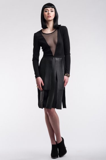 RunwayCrush Inna Clothing black dress in mesh and leather