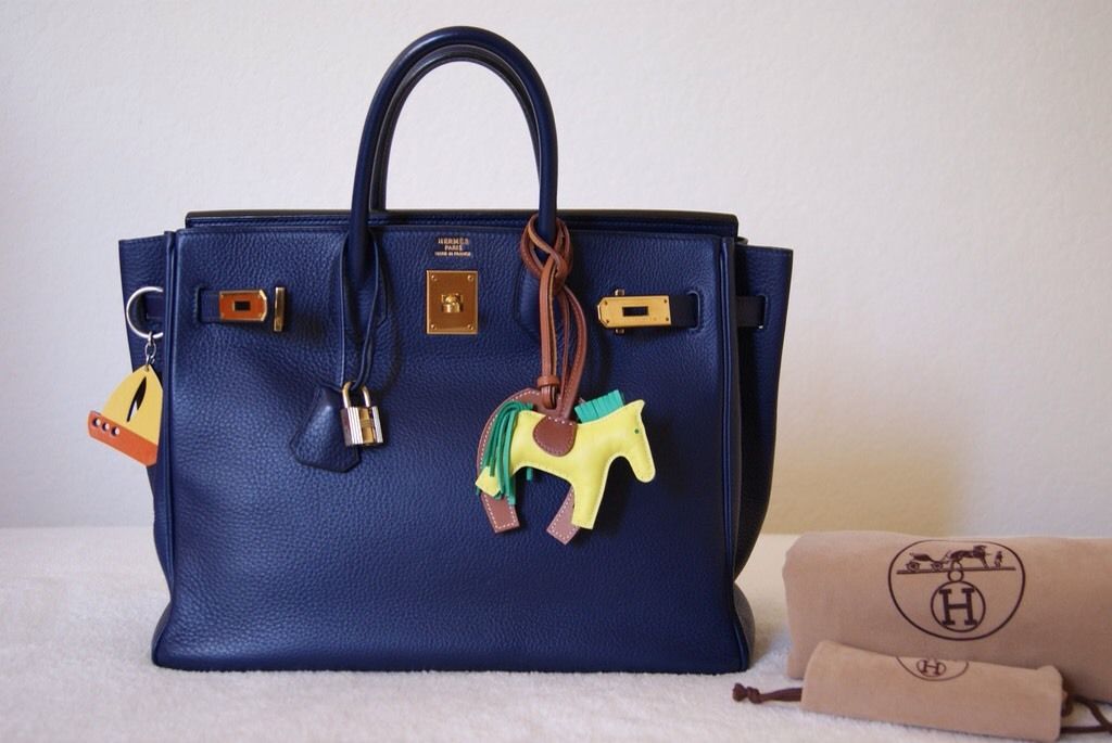 Hermes HAC 32 Birkin Fjord Blue Indigo Gold Hardware