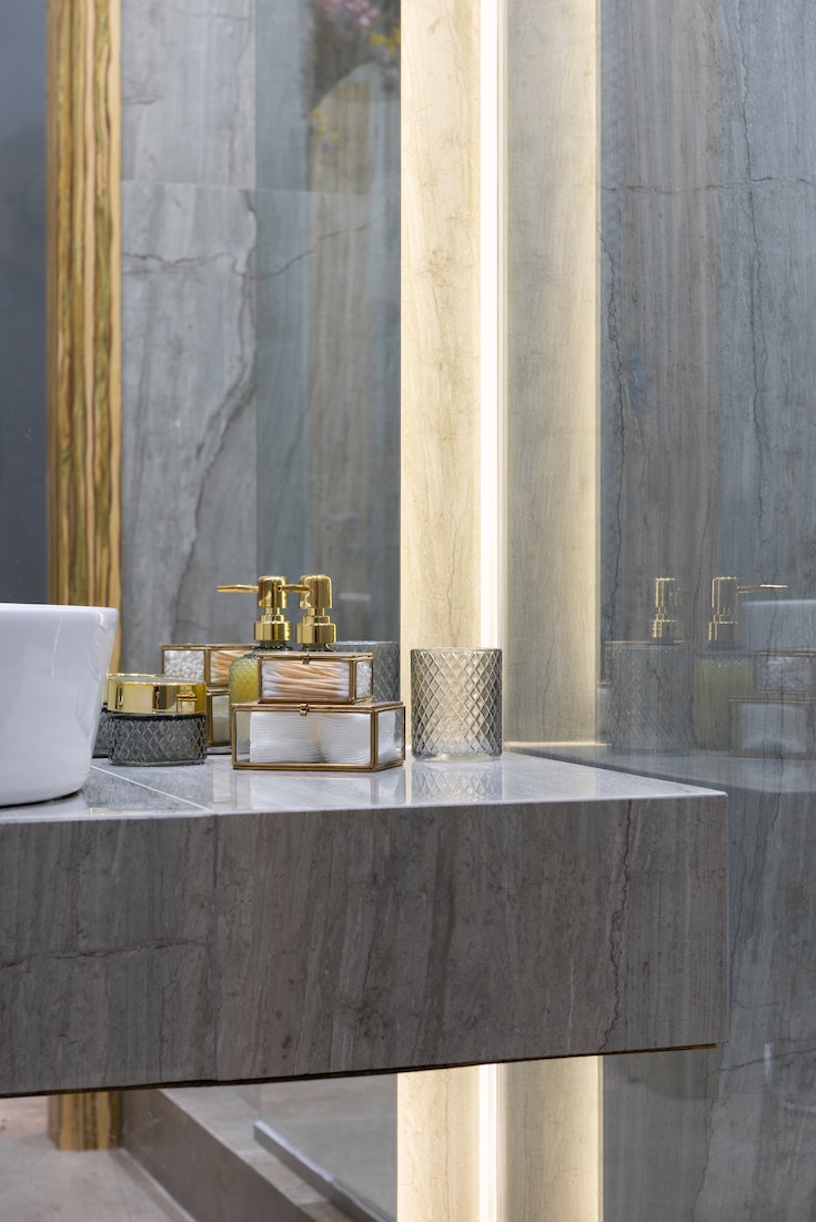 Grey marble bathroom counter