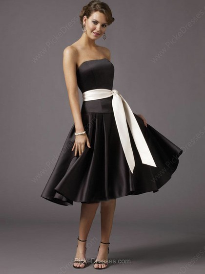 A-line strapless knee-length black and white dress