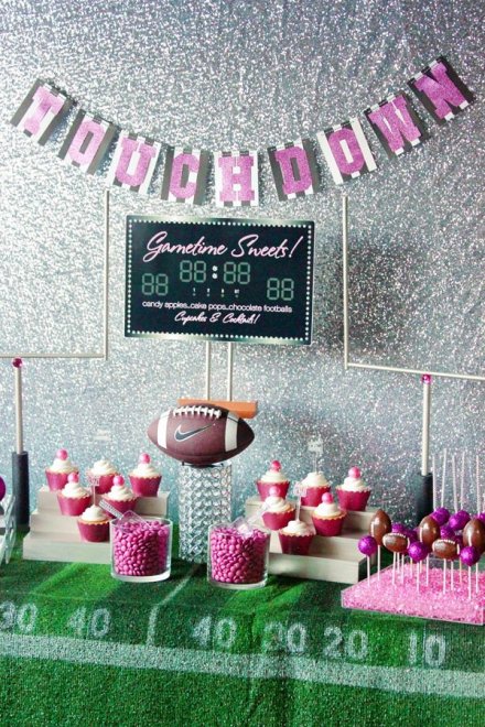 Girly Superbowl party table décor