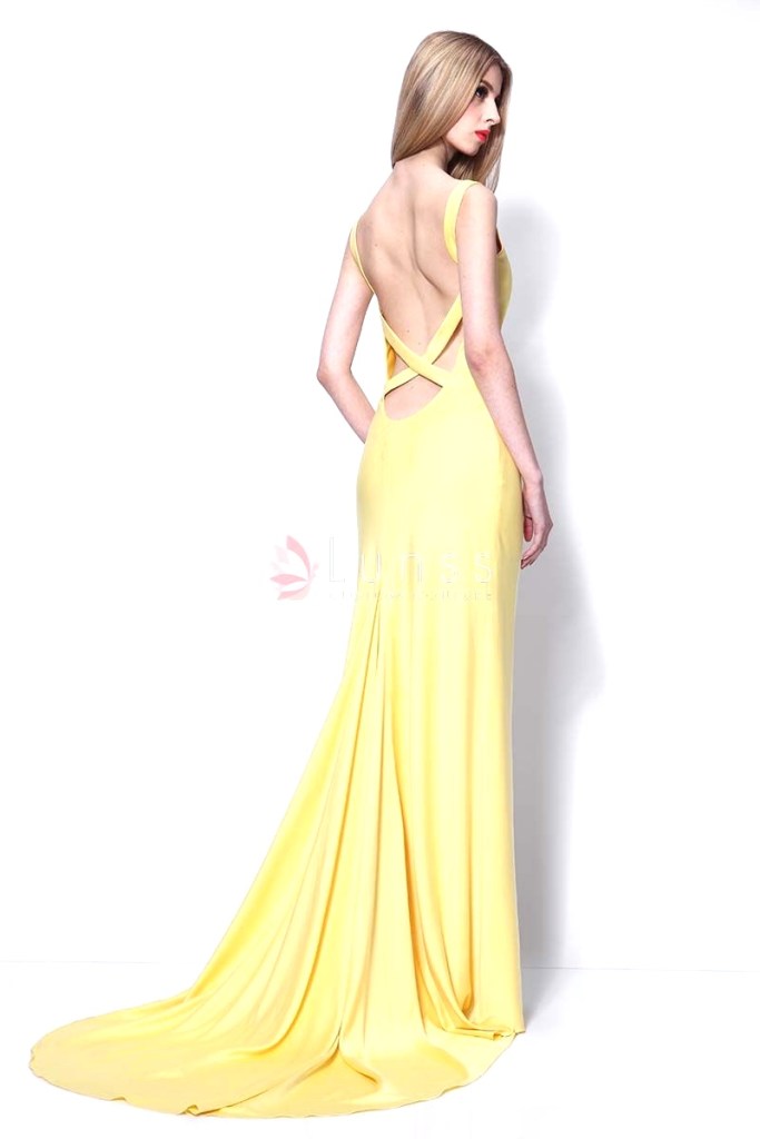 Yellow satin criss cross back
