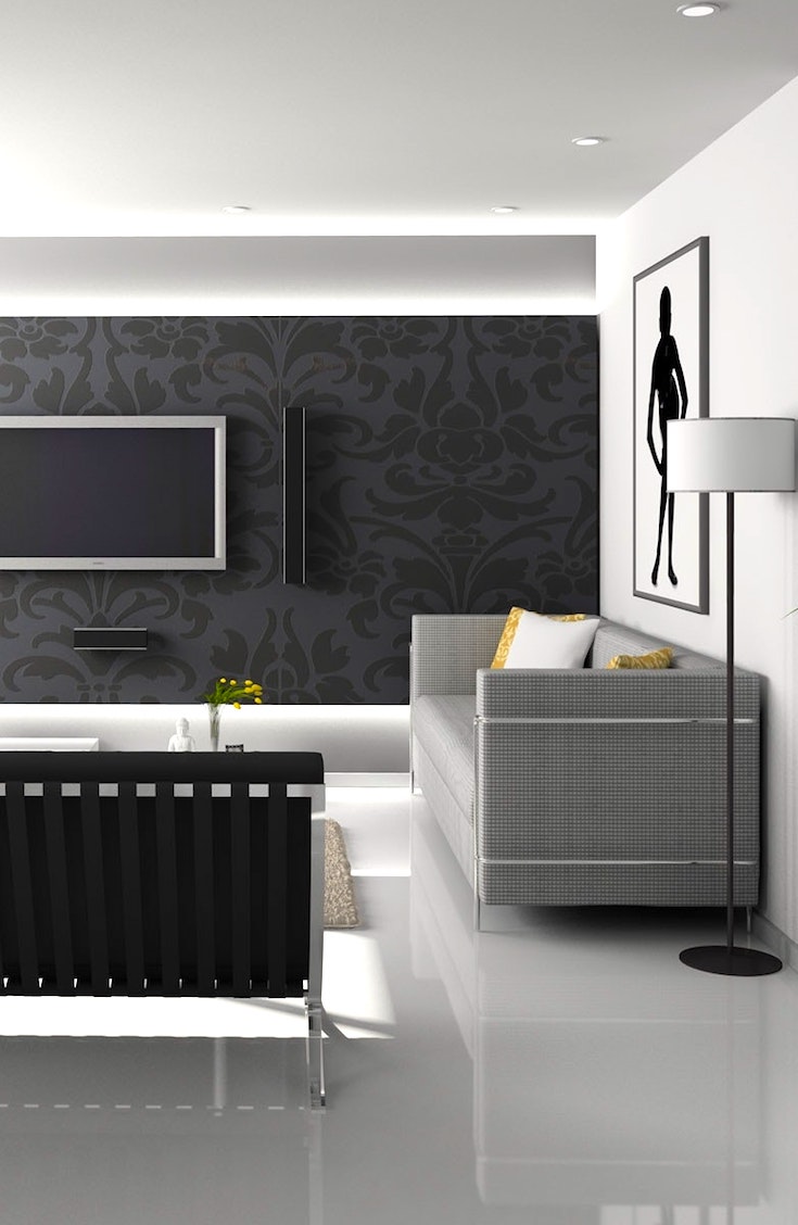 Black feature wall in living room