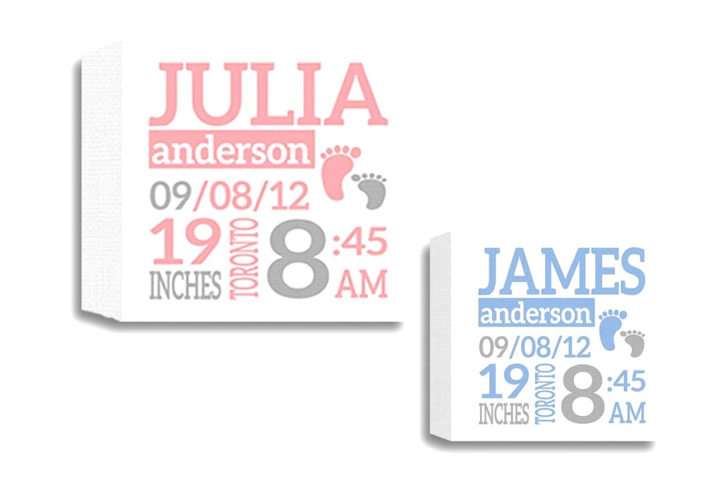 Birth canvas with name, date, time