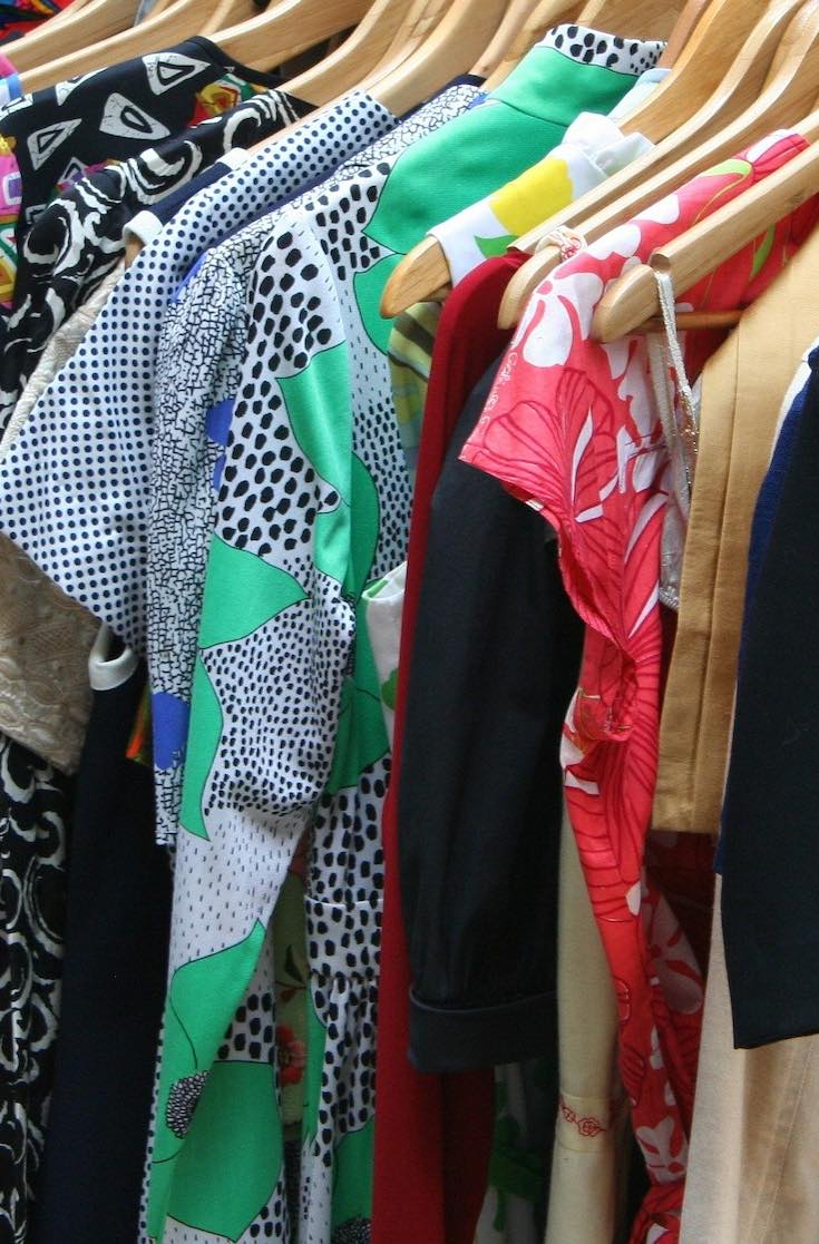 Thrift clothing, clothes on a rack