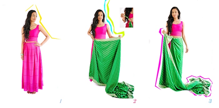 Drape a saree steps 1 to 3