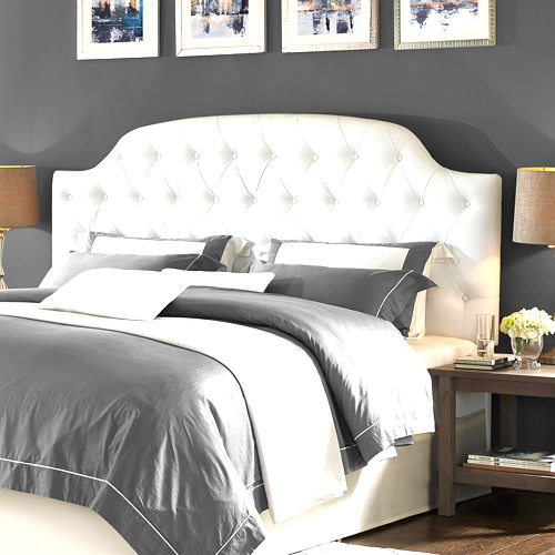 White velvet tufted headboard
