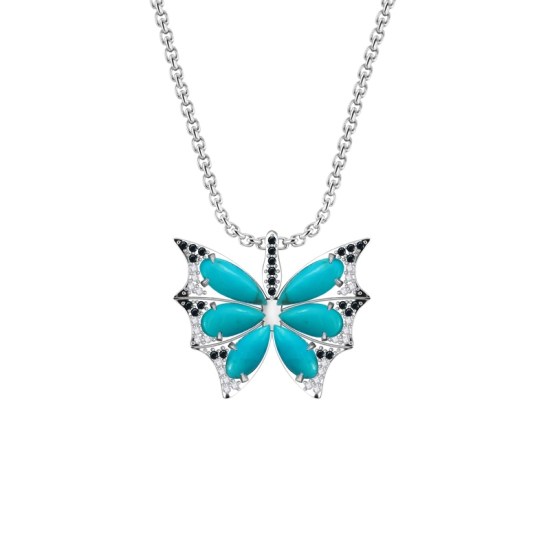 Black butterfly necklace, Turquoise butterfly necklace, wedding jewellery, sterling silver necklace
