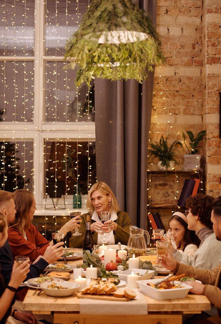 Family talking at holiday dinner