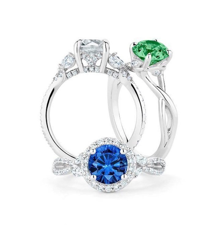 Sapphire and emerald diamond rings