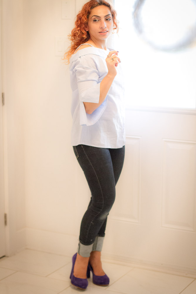 Off-the-shoulder-striped-blouse