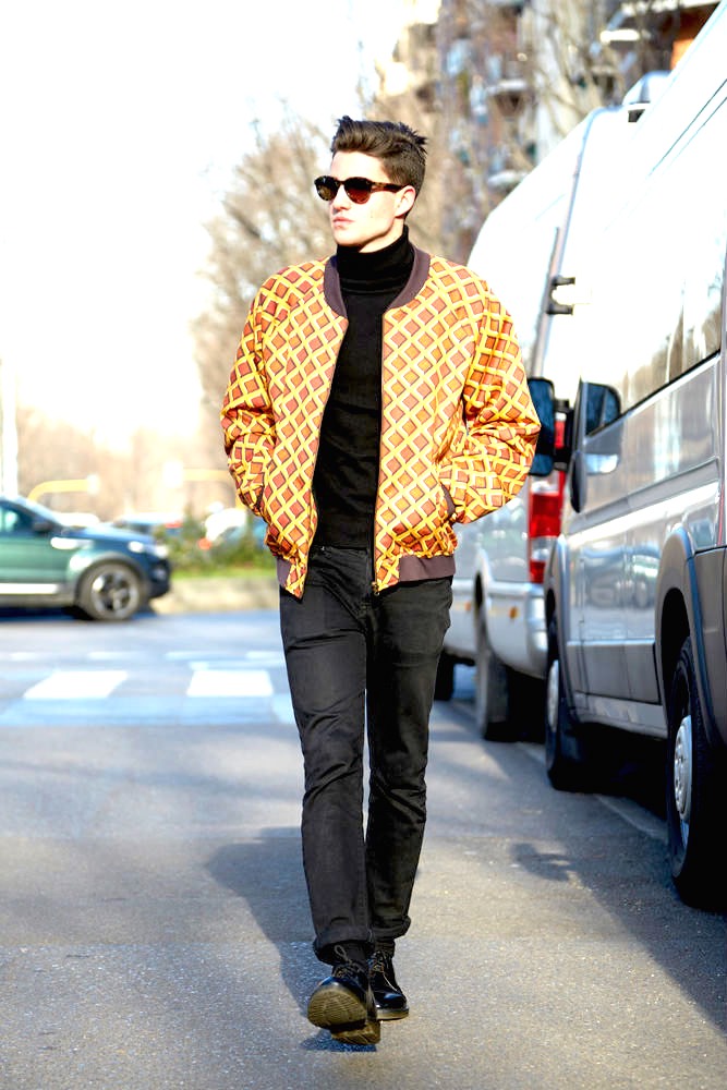 Yellow patterned bomber jacket