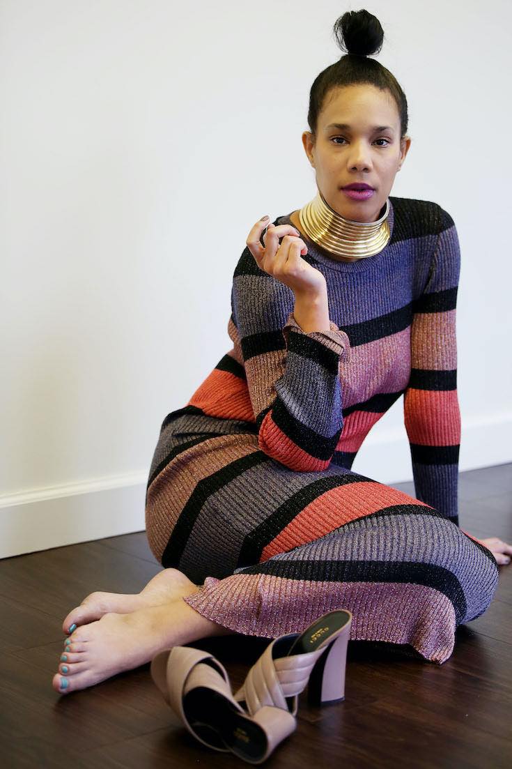 Farissa in colour blocking knitted dress