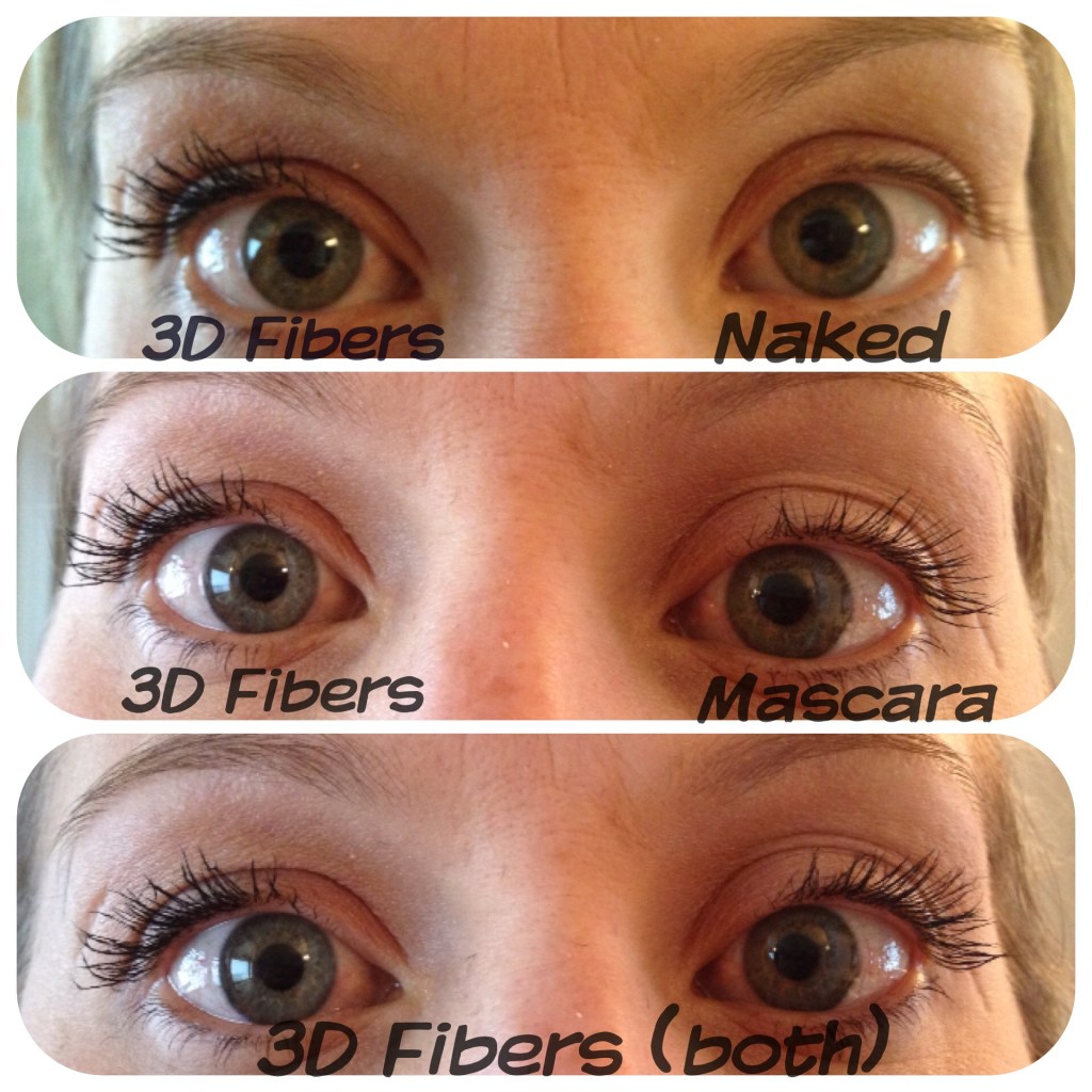 Before and after application of fiber mascara