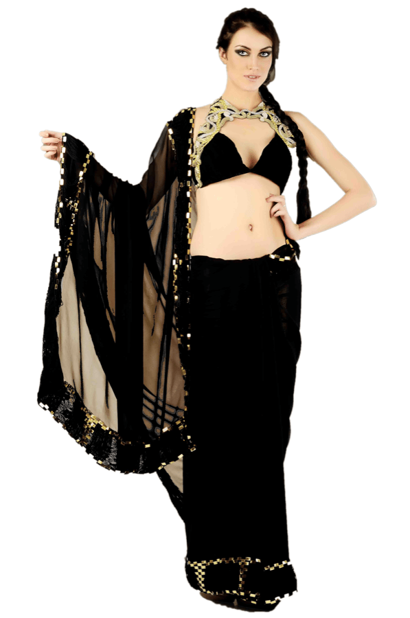 Black georgette saree with halter-neck blouse