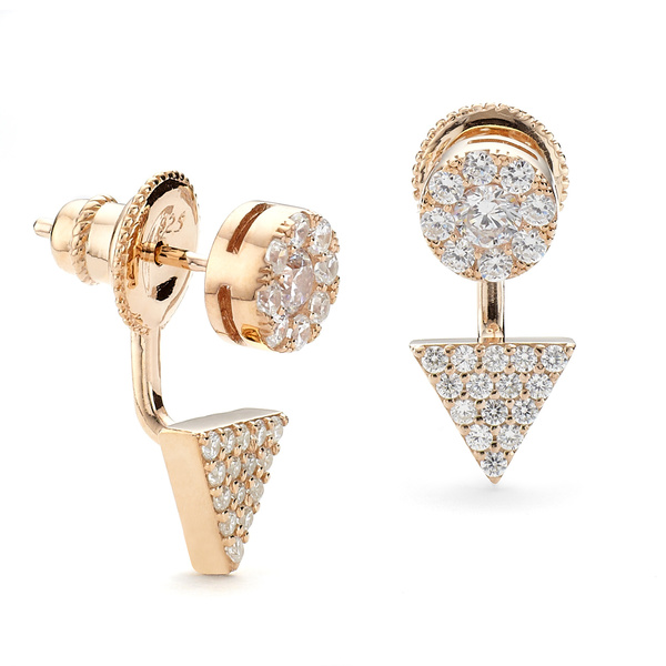 Rose gold triangle and disc swing earring in two parts