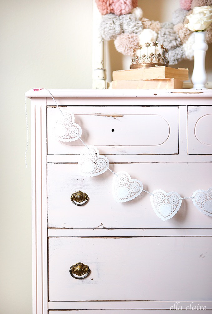 Valentine's Day doily heart garland
