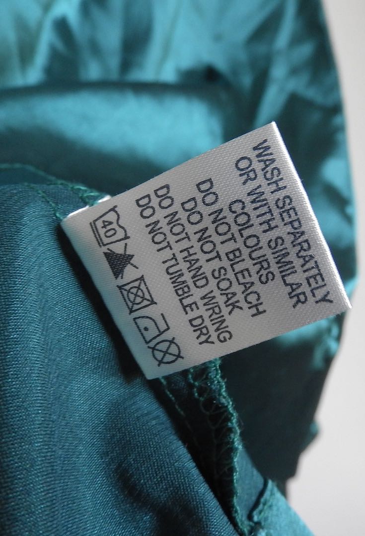 Washing care label inside garment