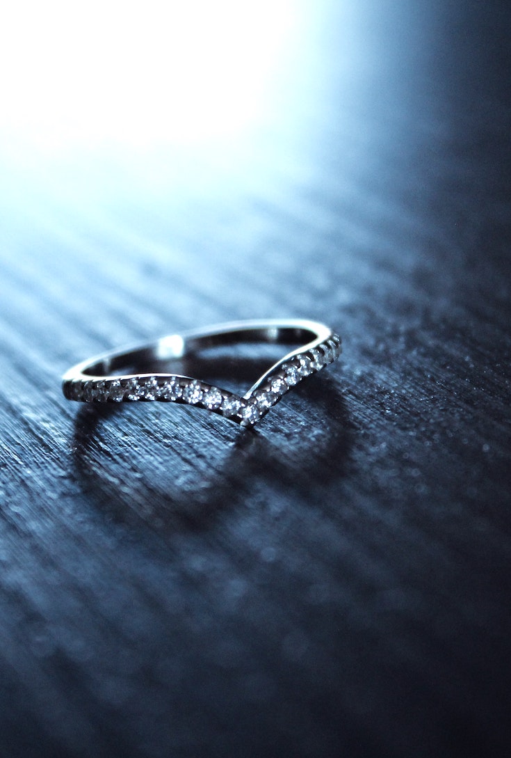 Unique wedding band with diamonds