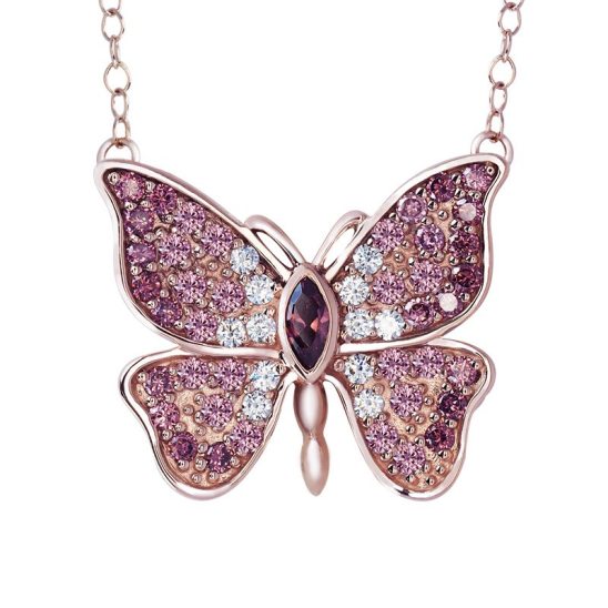 Dusty rose butterfly necklace, pink butterfly necklace, wedding jewellery, sterling silver necklace