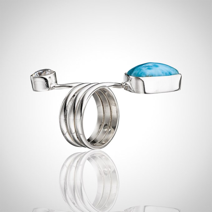 Larimar Ring - Apart Bypass With Zirconia