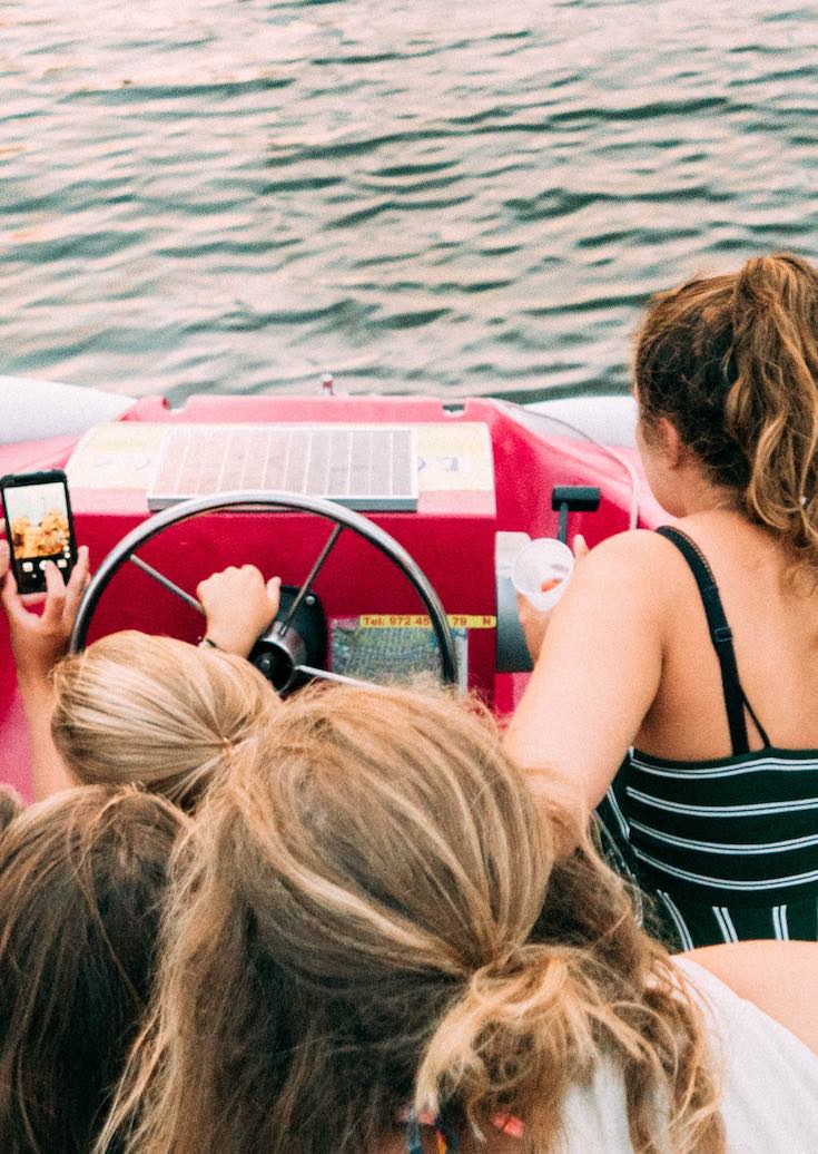 Friends taking selfie on a boat