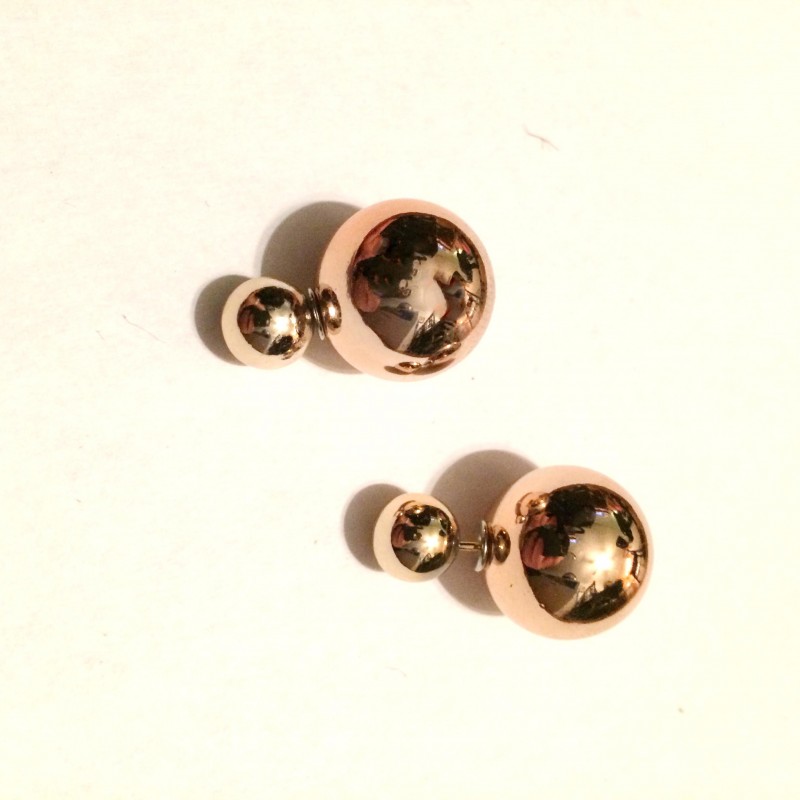 Rose gold metallic double pearl earrings