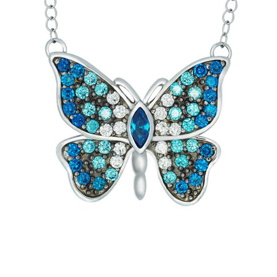 Blue butterfly neckalce, turquoise butterfly necklace, wedding jewellery, sterling silver necklace