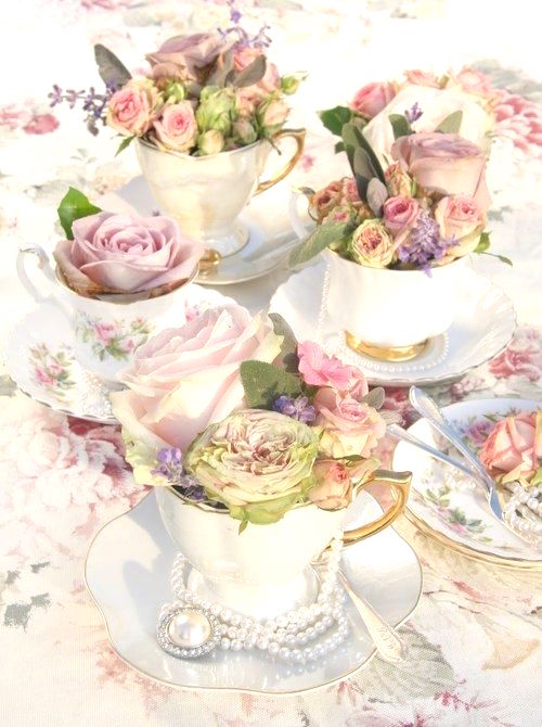 Tea party floral arrangements