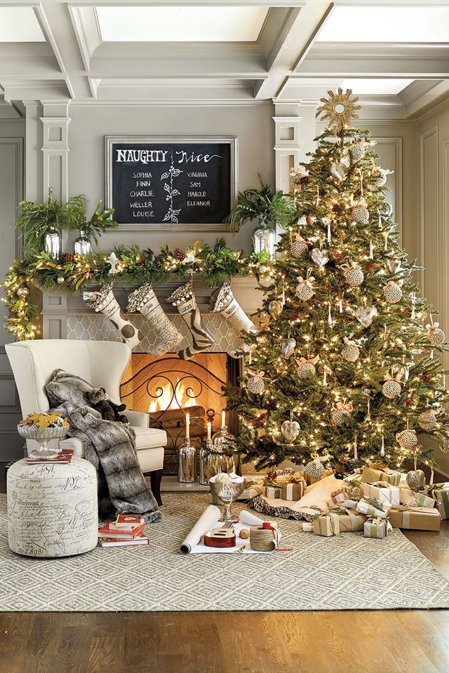 Christmas tree and fireplace décor