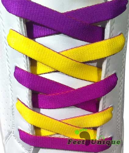 Purple and yellow shoelaces