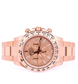 Rolex Daytona 116505 everose gold with baguette cut diamond set hour markers (2014)