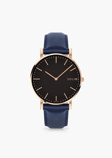 Solios navy and gold solar powered watch