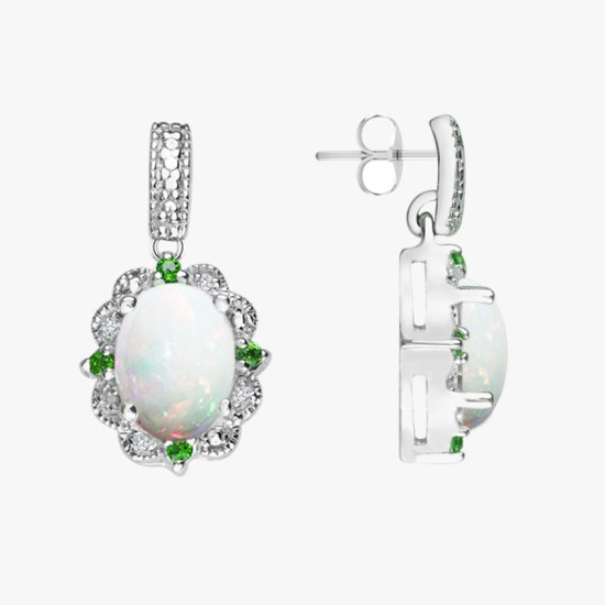 Diamonds and Chrome Diopside earrings