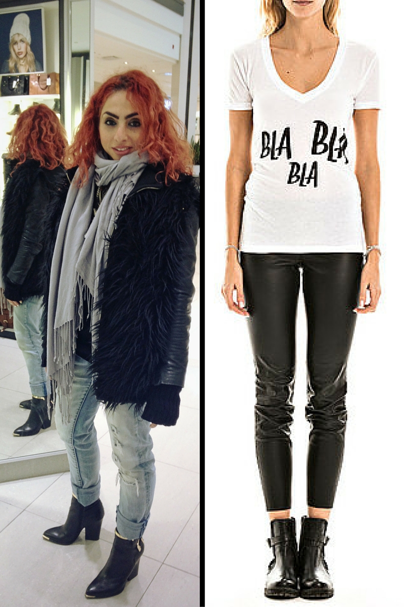 Fur vest with calligraphy t-shirt