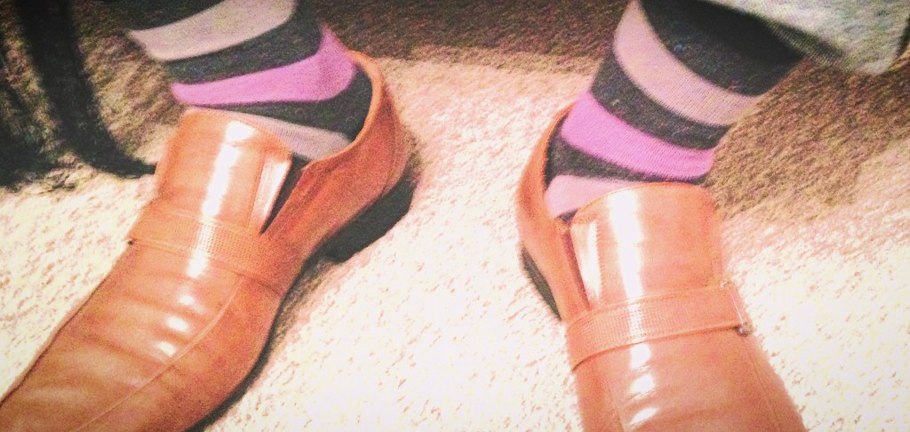 Striped socks in lilac and grey