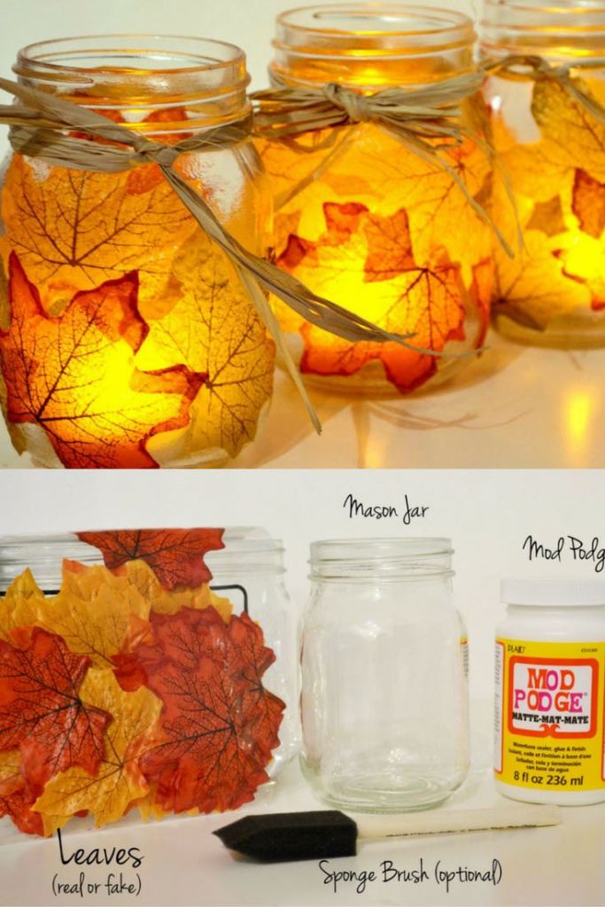 Thanksgiving decoration, DIY Thanksgiving decoration table, Thanksgiving decoration ideas, Autumn leaves mason jar