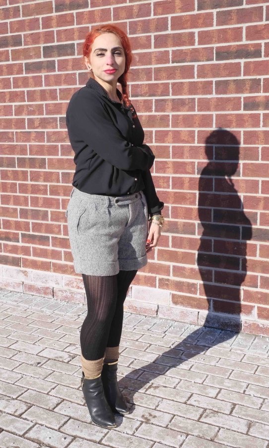 Tweed shorts with black shirt