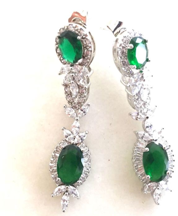 Emerald and cubic zirconium earrings