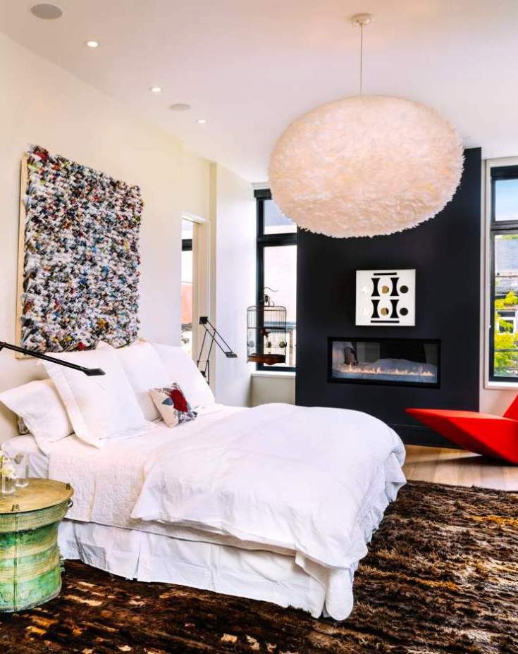 Ecclectic colourful master bedroom, first time home buyer