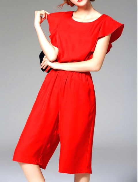Red vintage look shorts jumpsuit